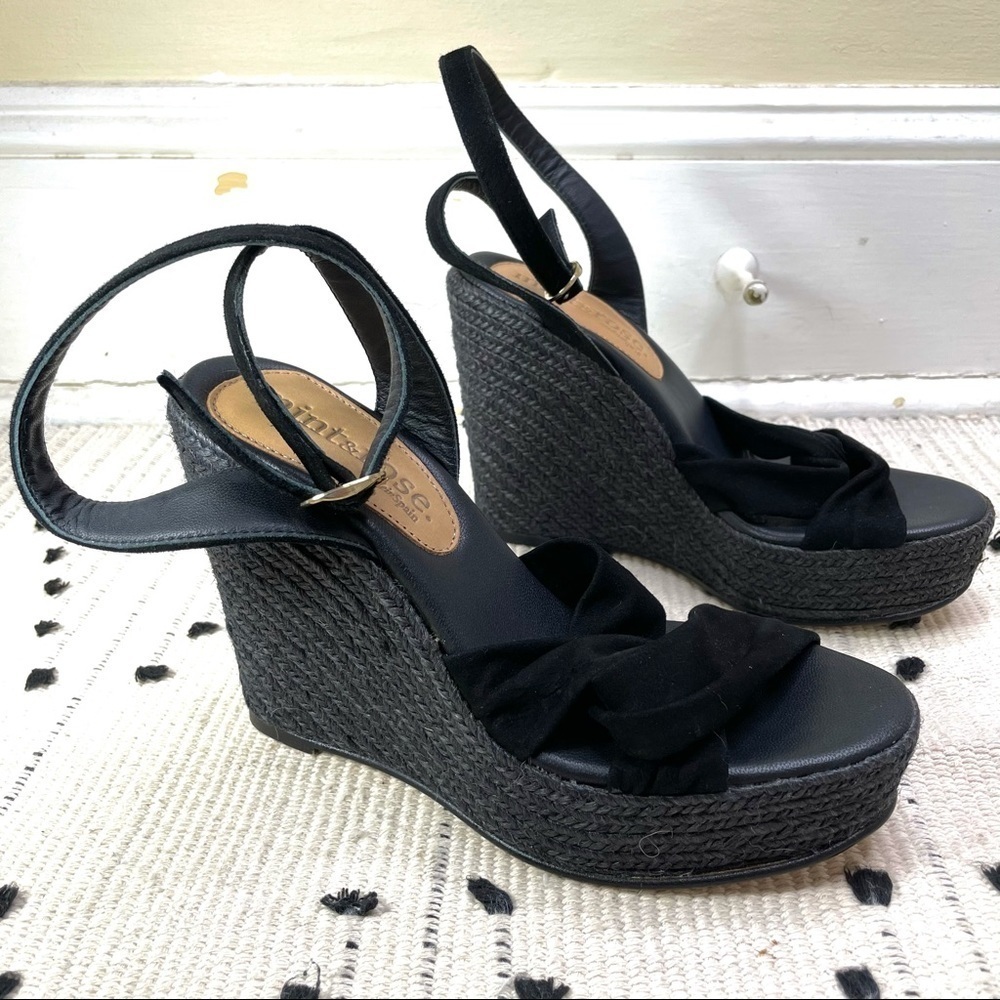 Mint & Rose Black Woven Wedge Heeled Sandal 39